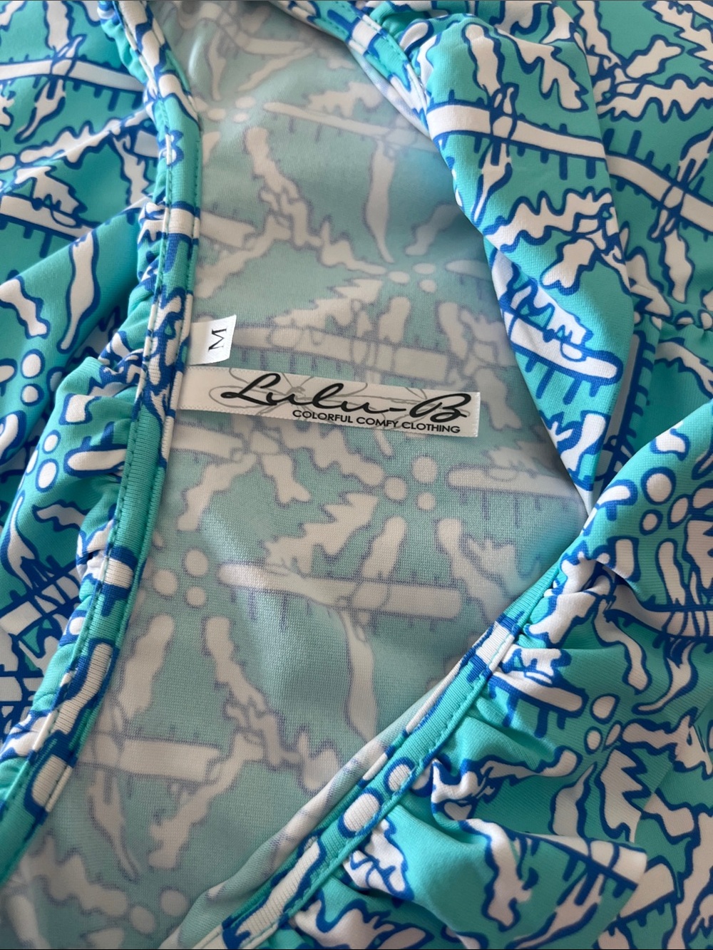 Lulu-B Turquoise, Cornflower Blue & White Patterned Midi Dress - Picture 3 of 7